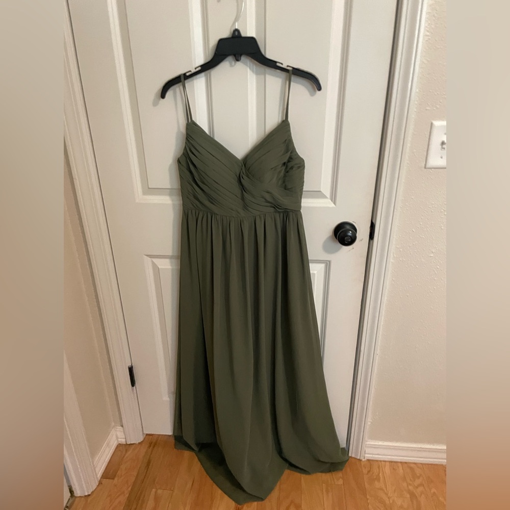 Olive green revelry Lily chiffon bridesmaid dress 6